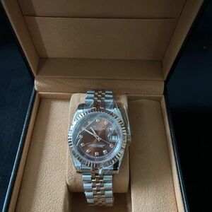 Seiko Mod Automatic Watch Diamond Dial Two Tone Jubilee Bracelet Datejust Style